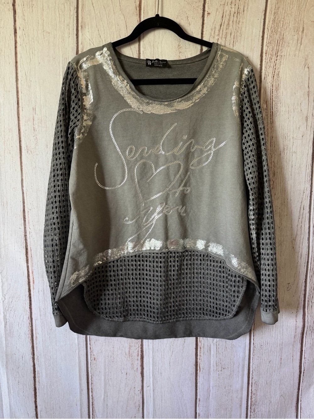 Bella Amore Made in Italy Sending Love To You Mesh Sleeve Sweatshirt /Top Size L